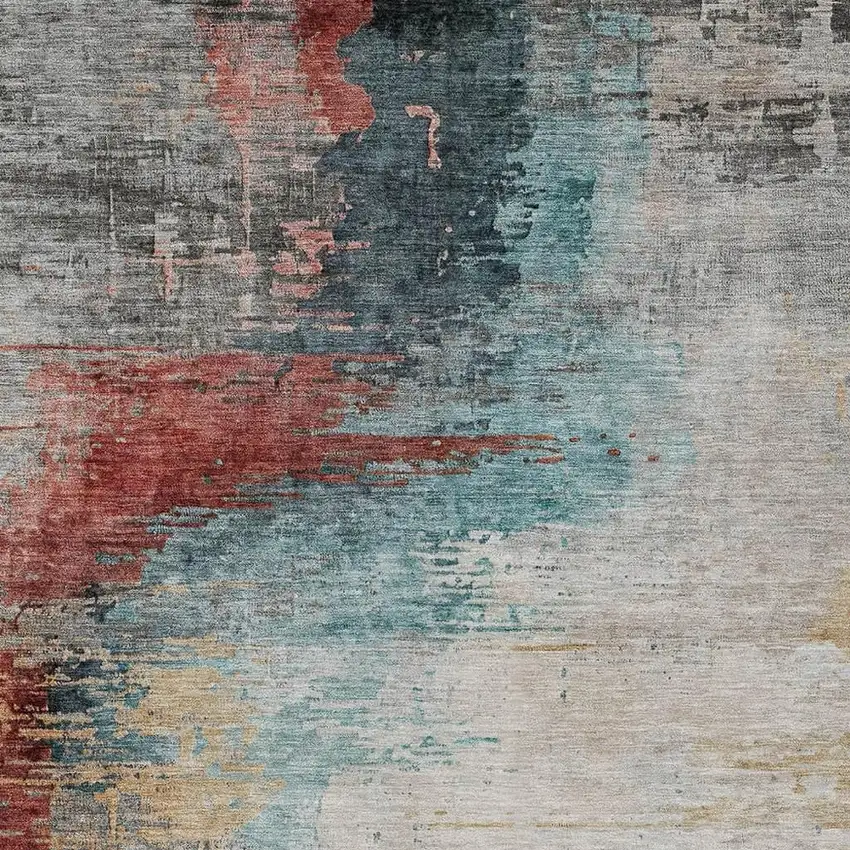 Teal Blue Mauve And Beige Abstract Washable Indoor Outdoor Area Rug Photo 3