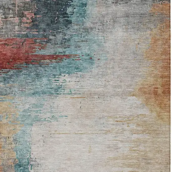 Teal Blue Mauve And Beige Abstract Washable Indoor Outdoor Area Rug Photo 3