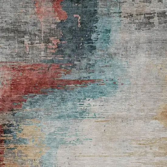 Teal Blue Mauve And Beige Abstract Washable Indoor Outdoor Area Rug Photo 3