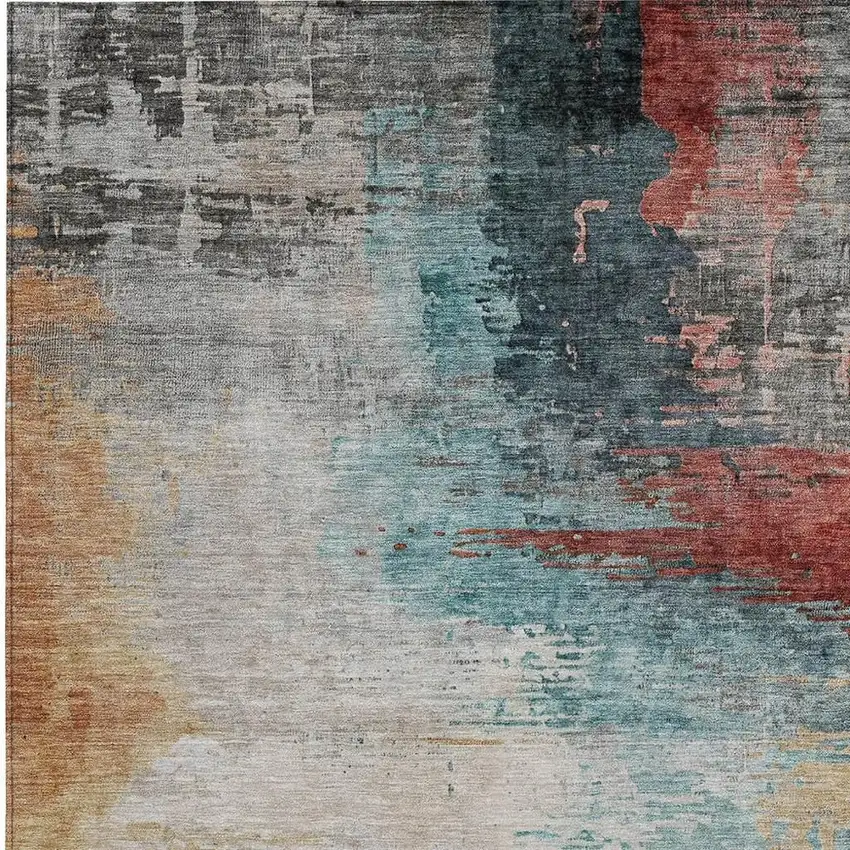 Teal Blue Mauve And Beige Abstract Washable Indoor Outdoor Area Rug Photo 3