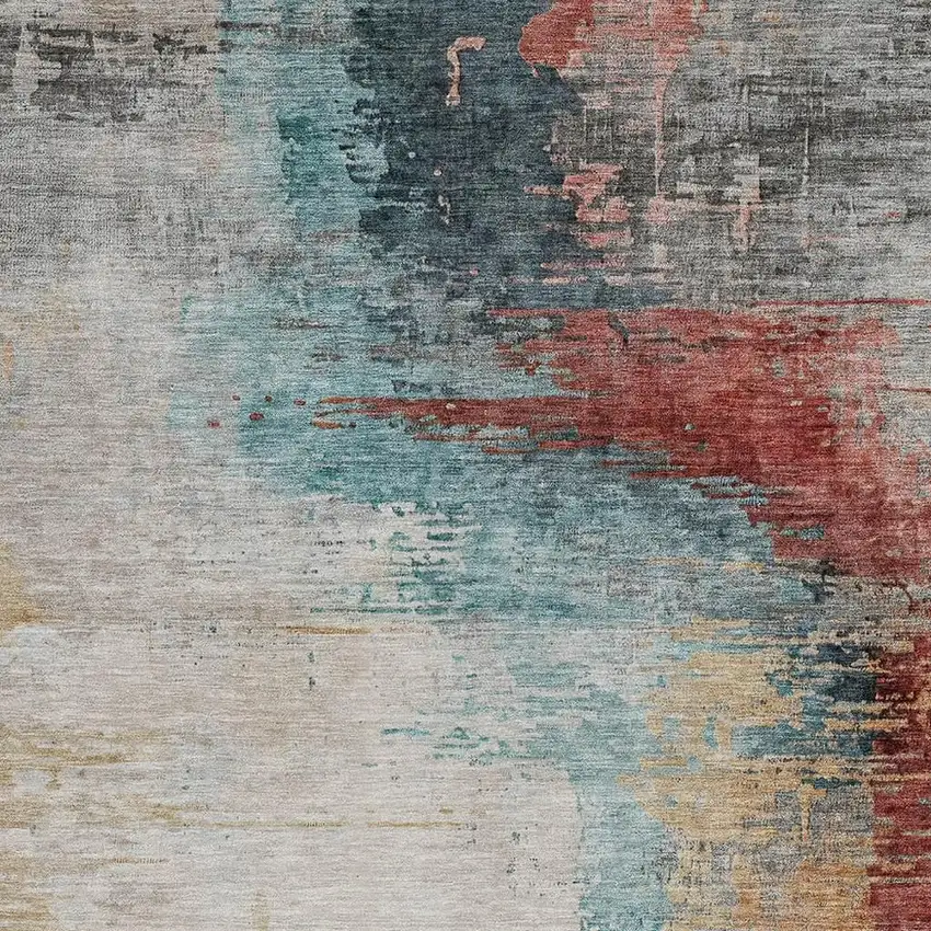 Teal Blue Mauve And Beige Abstract Washable Indoor Outdoor Area Rug Photo 3