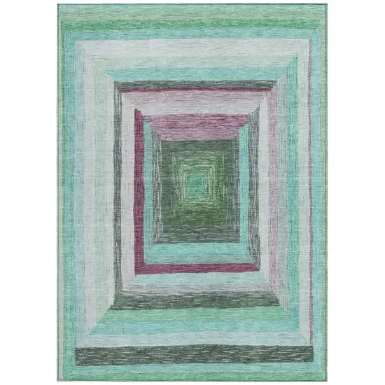 Teal Blue Mauve And Ivory Geometric Washable Indoor Outdoor Area Rug Photo 4