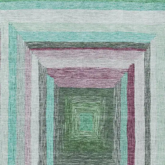 Teal Blue Mauve And Ivory Geometric Washable Indoor Outdoor Area Rug Photo 3