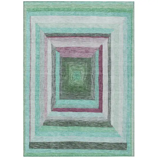 Teal Blue Mauve And Ivory Geometric Washable Indoor Outdoor Area Rug Photo 1