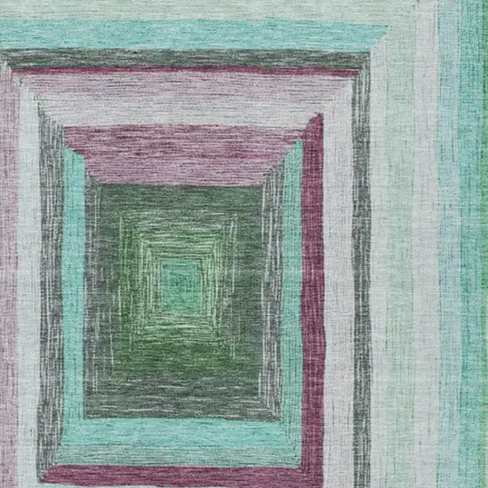 Teal Blue Mauve And Ivory Geometric Washable Indoor Outdoor Area Rug Photo 9