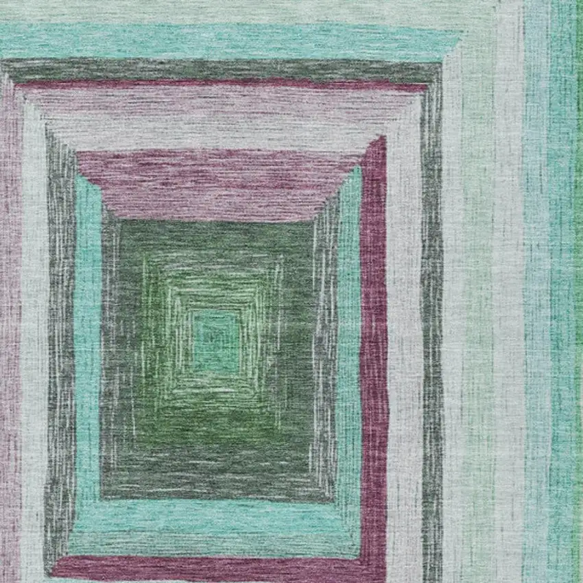 Teal Blue Mauve And Ivory Geometric Washable Indoor Outdoor Area Rug Photo 9