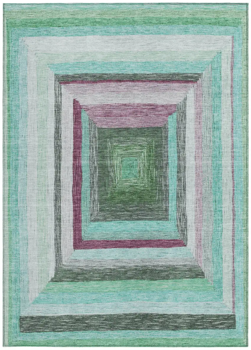 Teal Blue Mauve And Ivory Geometric Washable Indoor Outdoor Area Rug Photo 3