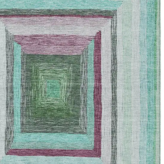 Teal Blue Mauve And Ivory Geometric Washable Indoor Outdoor Area Rug Photo 4