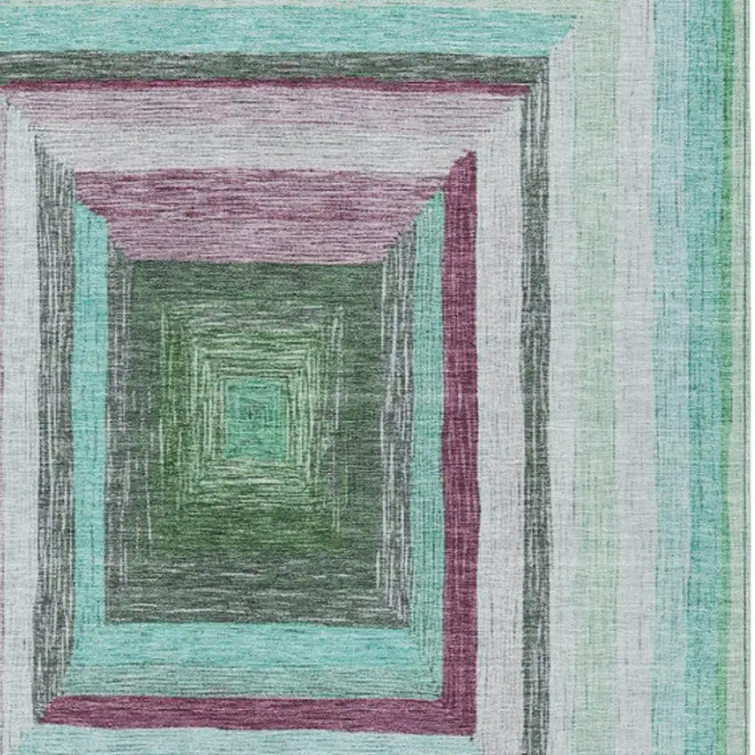 Teal Blue Mauve And Ivory Geometric Washable Indoor Outdoor Area Rug Photo 3