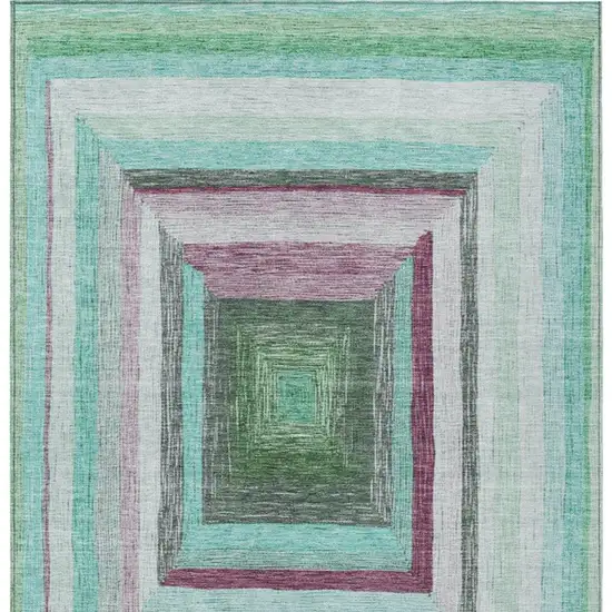 Teal Blue Mauve And Ivory Geometric Washable Indoor Outdoor Area Rug Photo 9