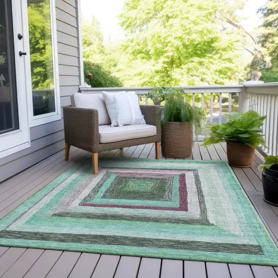 Teal Blue Mauve And Ivory Geometric Washable Indoor Outdoor Area Rug Photo 8