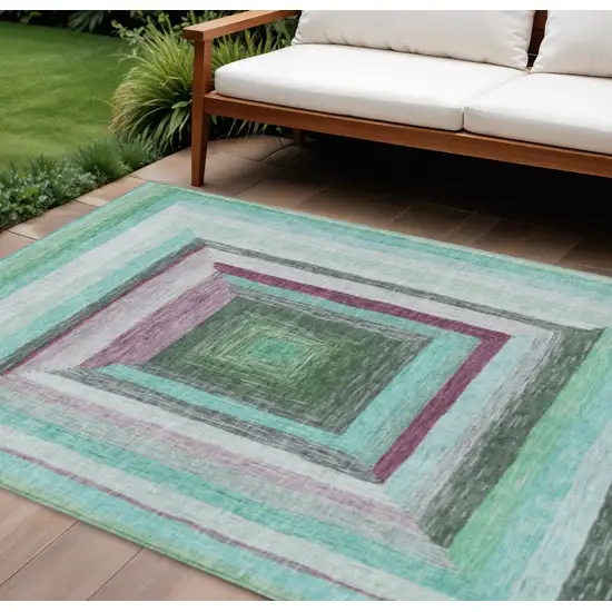 Teal Blue Mauve And Ivory Geometric Washable Indoor Outdoor Area Rug Photo 2