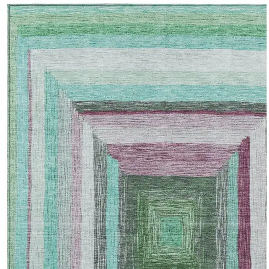 Teal Blue Mauve And Ivory Geometric Washable Indoor Outdoor Area Rug Photo 3