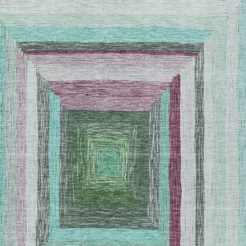 Teal Blue Mauve And Ivory Geometric Washable Indoor Outdoor Area Rug Photo 4