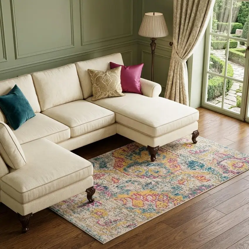 Blue Rust And Beige Medallion Area Rug Photo 1