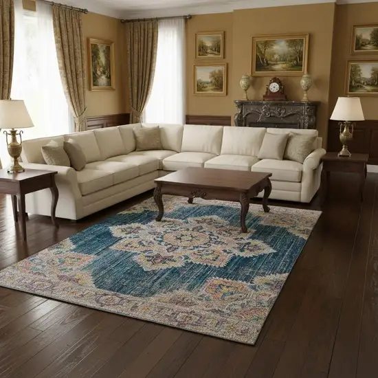 Blue Rust And Beige Medallion Area Rug Photo 1