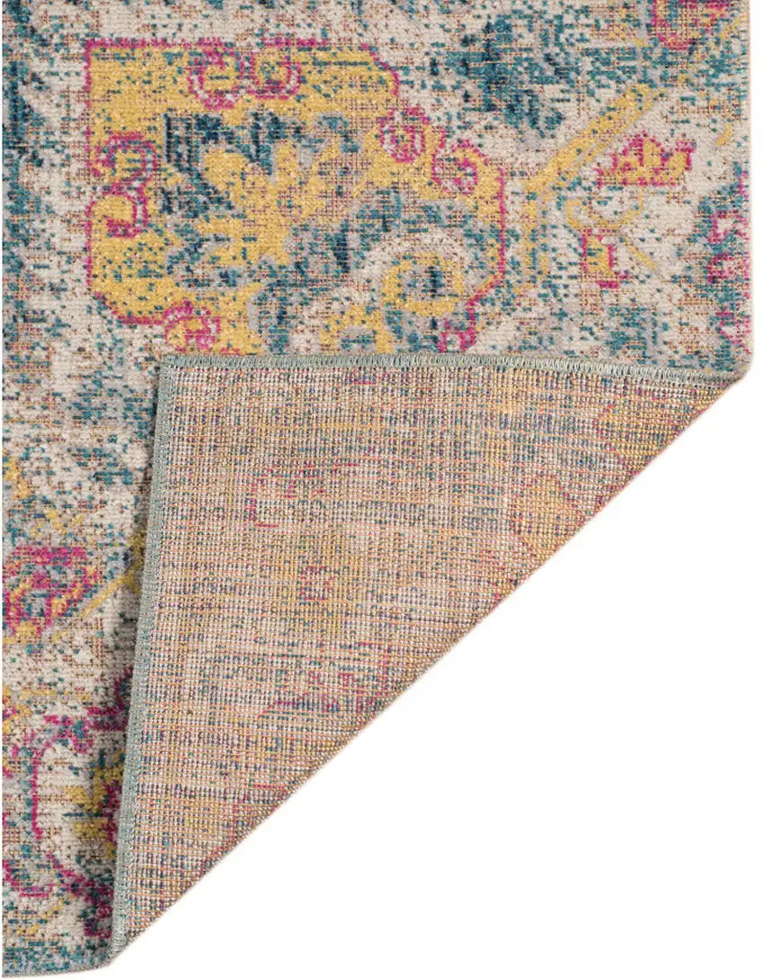 Teal Blue Medallion Power Loom Area Rug With Fringe Photo 3