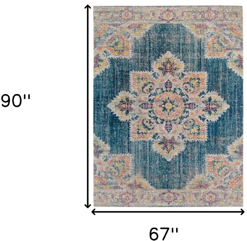 Teal Blue Medallion Power Loom Area Rug Photo 7