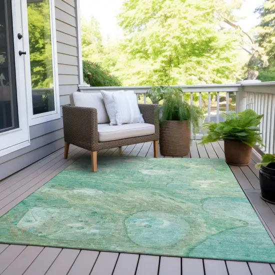Teal Blue Mint Green And Ivory Abstract Washable Indoor Outdoor Area Rug Photo 8