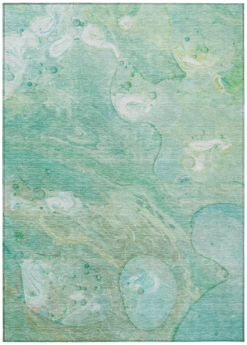Teal Blue Mint Green And Ivory Abstract Washable Indoor Outdoor Area Rug Photo 1
