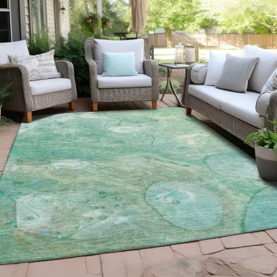 Teal Blue Mint Green And Ivory Abstract Washable Indoor Outdoor Area Rug Photo 5