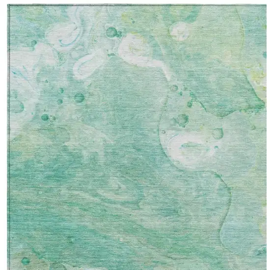 Teal Blue Mint Green And Ivory Abstract Washable Indoor Outdoor Area Rug Photo 8