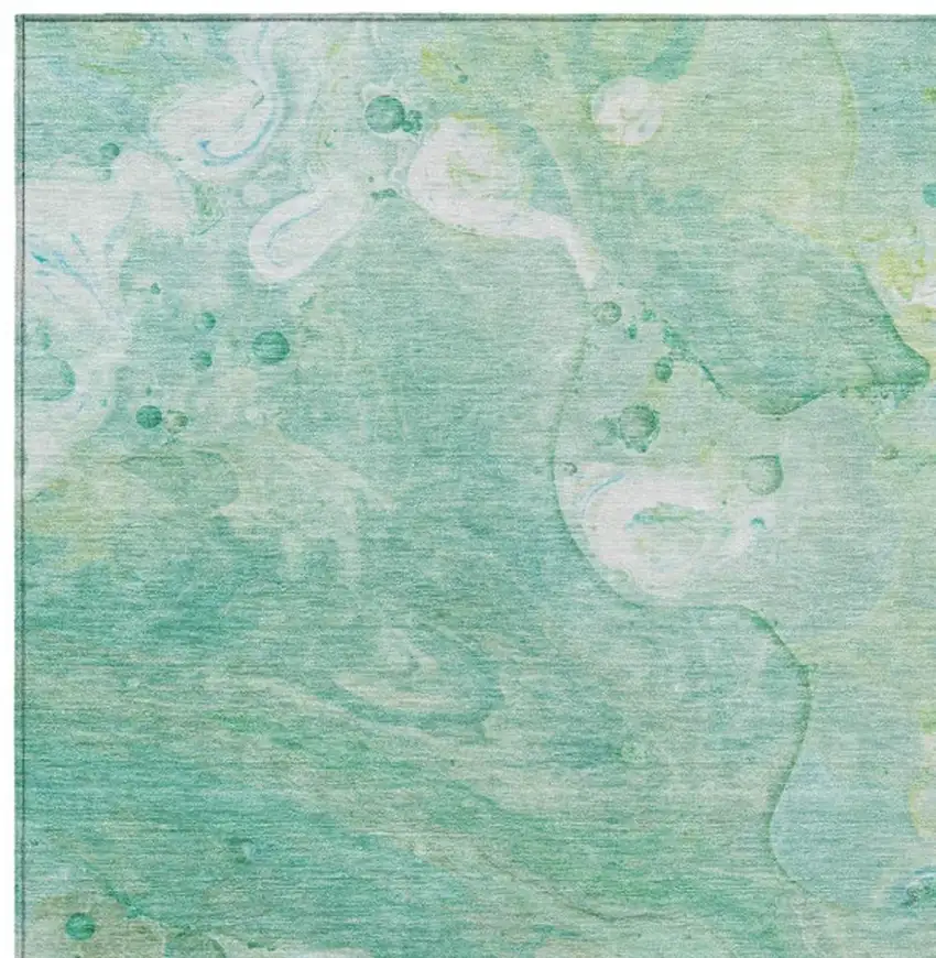 Teal Blue Mint Green And Ivory Abstract Washable Indoor Outdoor Area Rug Photo 8