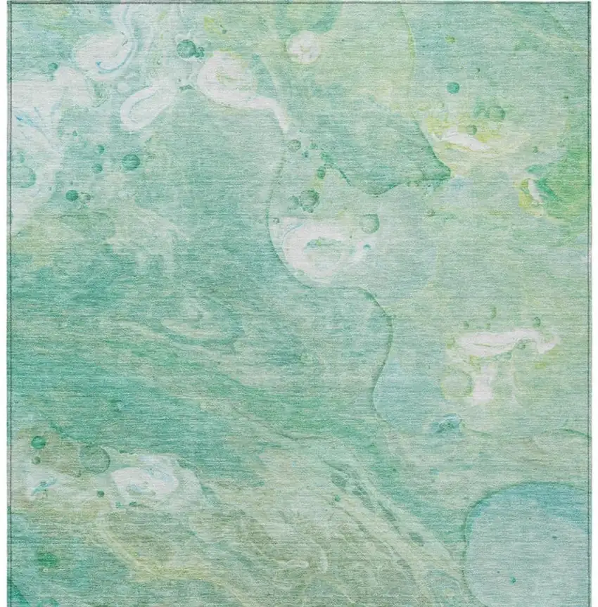 Teal Blue Mint Green And Ivory Abstract Washable Indoor Outdoor Area Rug Photo 7