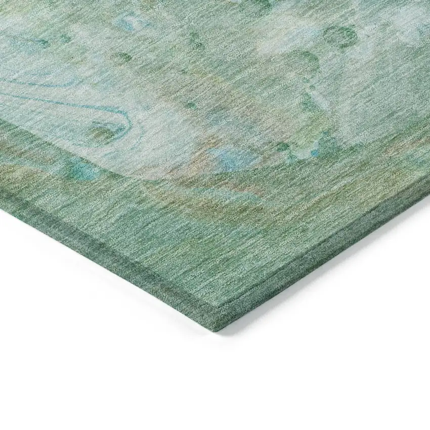 Teal Blue Mint Green And Ivory Abstract Washable Indoor Outdoor Area Rug Photo 9