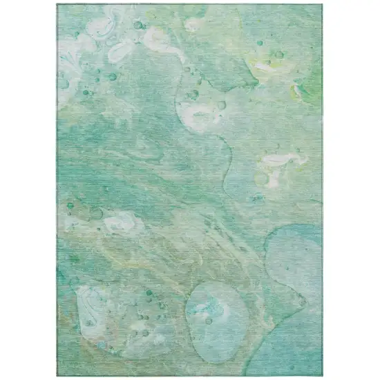 Teal Blue Mint Green And Ivory Abstract Washable Indoor Outdoor Area Rug Photo 1