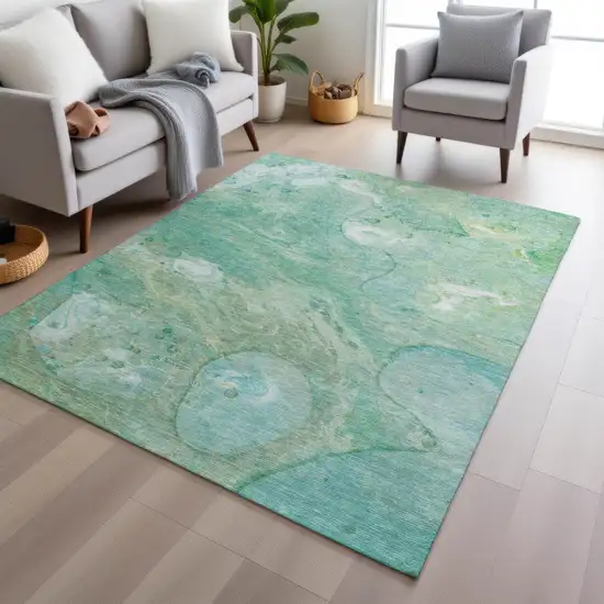 Teal Blue Mint Green And Ivory Abstract Washable Indoor Outdoor Area Rug Photo 6