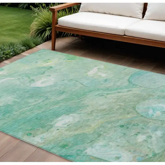 Teal Blue Mint Green And Ivory Abstract Washable Indoor Outdoor Area Rug Photo 2