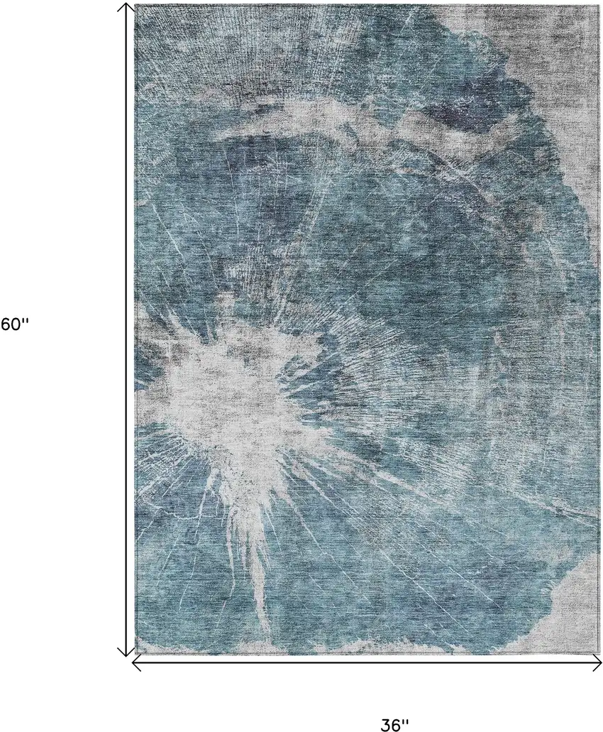 Teal Blue Navy Blue And Gray Abstract Washable Indoor Outdoor Area Rug Photo 9