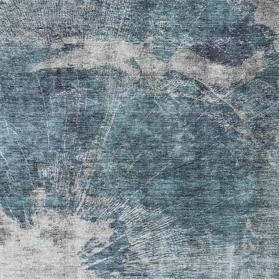 Teal Blue Navy Blue And Gray Abstract Washable Indoor Outdoor Area Rug Photo 5
