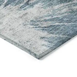 Photo of Teal Blue Navy Blue And Gray Abstract Washable Indoor Outdoor Area Rug