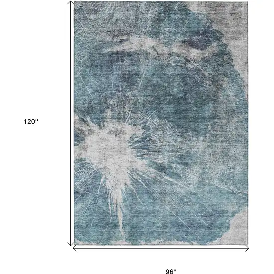 Teal Blue Navy Blue And Gray Abstract Washable Indoor Outdoor Area Rug Photo 3