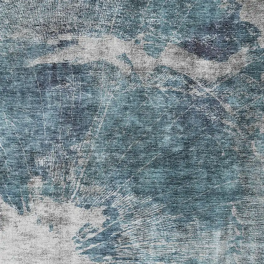 Teal Blue Navy Blue And Gray Abstract Washable Indoor Outdoor Area Rug Photo 5