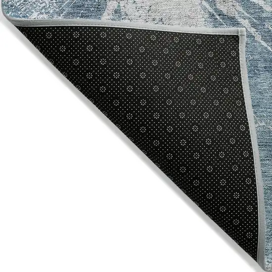Teal Blue Navy Blue And Gray Abstract Washable Indoor Outdoor Area Rug Photo 2