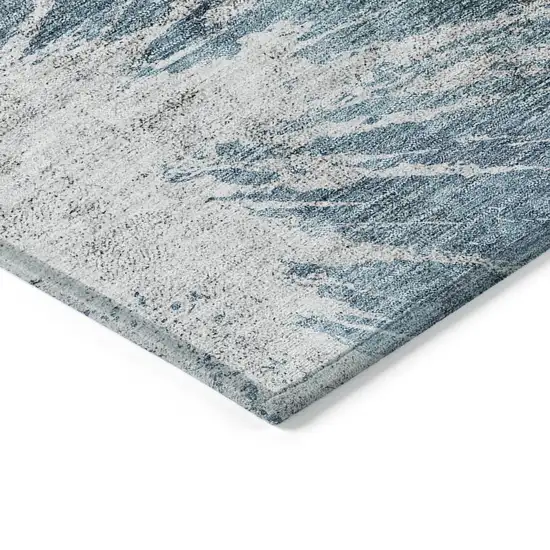 Teal Blue Navy Blue And Gray Abstract Washable Indoor Outdoor Area Rug Photo 3