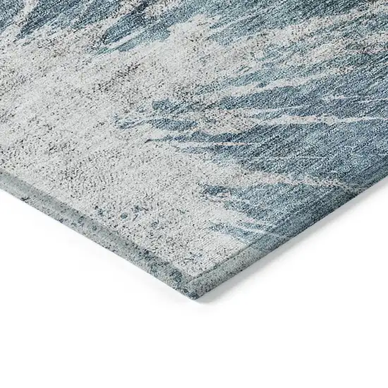 Teal Blue Navy Blue And Gray Abstract Washable Indoor Outdoor Area Rug Photo 3