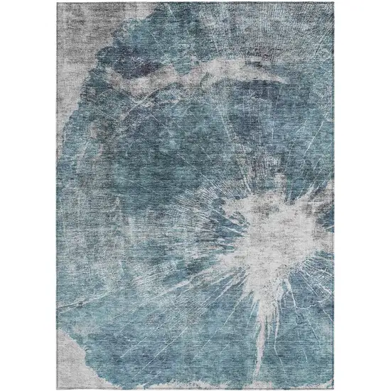 Teal Blue Navy Blue And Gray Abstract Washable Indoor Outdoor Area Rug Photo 5