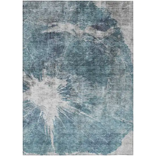 Teal Blue Navy Blue And Gray Abstract Washable Indoor Outdoor Area Rug Photo 1
