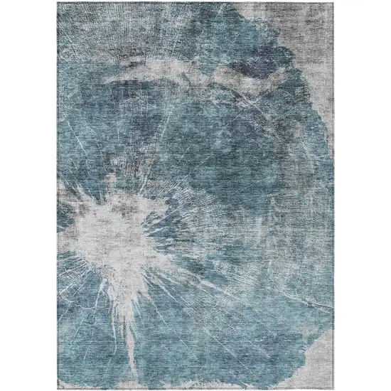 Teal Blue Navy Blue And Gray Abstract Washable Indoor Outdoor Area Rug Photo 1