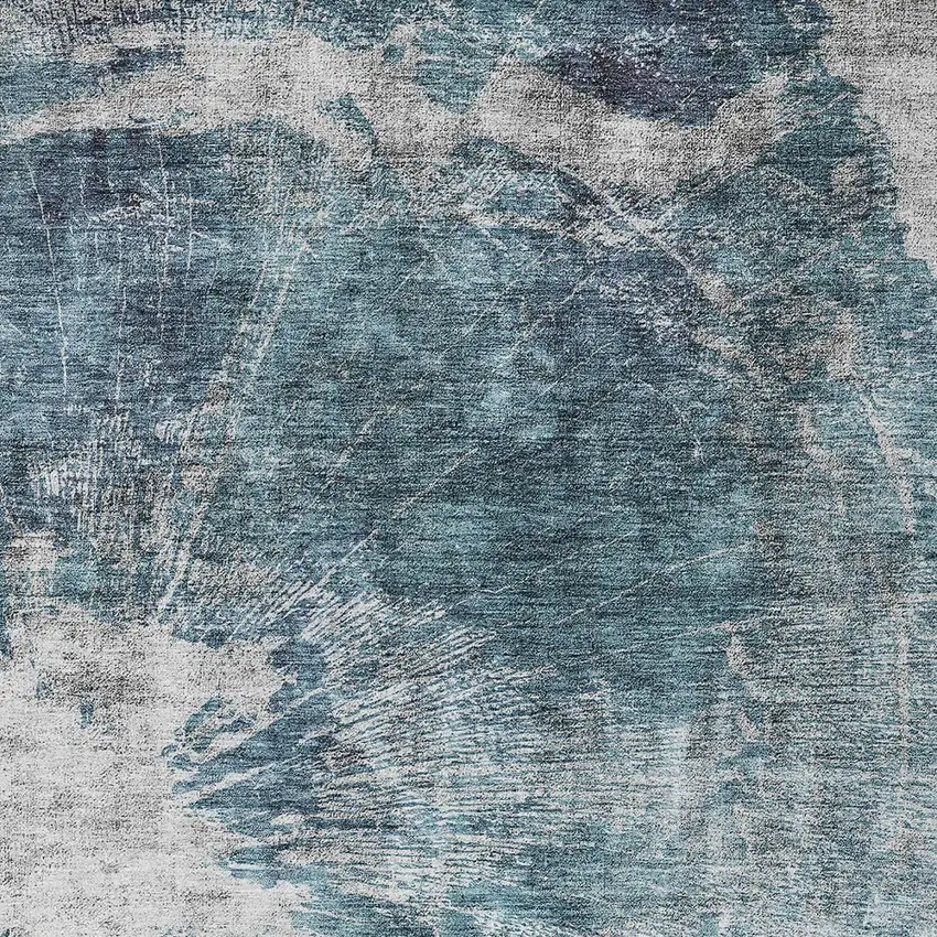 Teal Blue Navy Blue And Gray Abstract Washable Indoor Outdoor Area Rug Photo 4