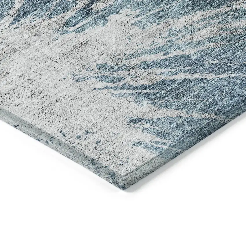 Teal Blue Navy Blue And Gray Abstract Washable Indoor Outdoor Area Rug Photo 3