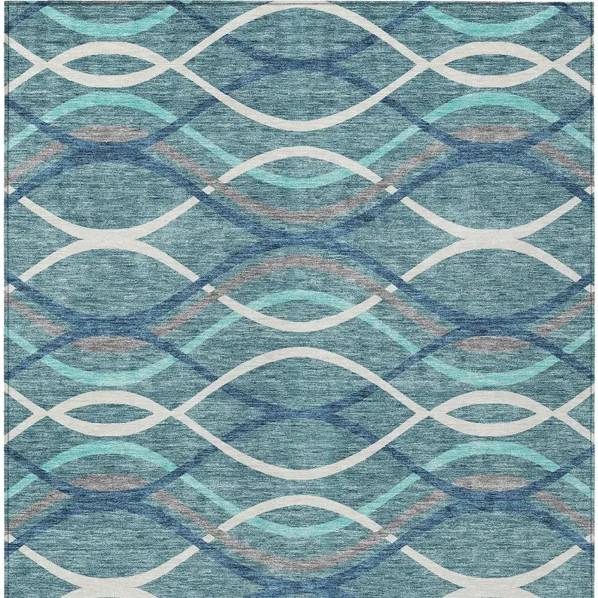 Teal Blue Navy Blue And Gray Abstract Washable Indoor Outdoor Area Rug Photo 6