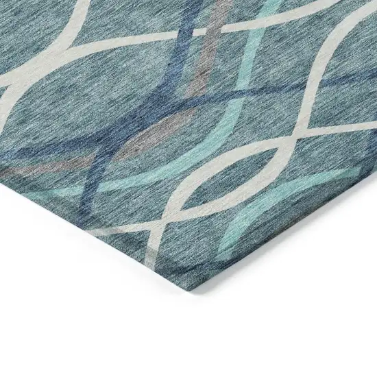 Teal Blue Navy Blue And Gray Abstract Washable Indoor Outdoor Area Rug Photo 3