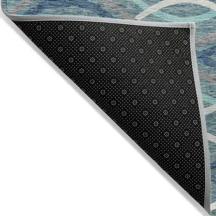 Teal Blue Navy Blue And Gray Abstract Washable Indoor Outdoor Area Rug Photo 2