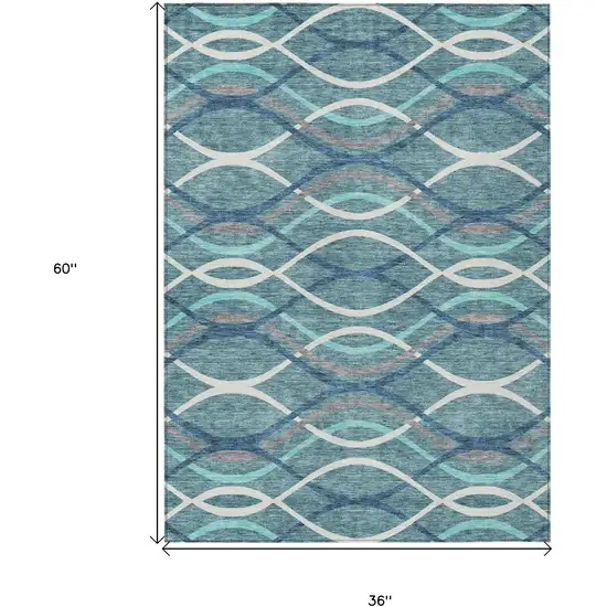 Teal Blue Navy Blue And Gray Abstract Washable Indoor Outdoor Area Rug Photo 7