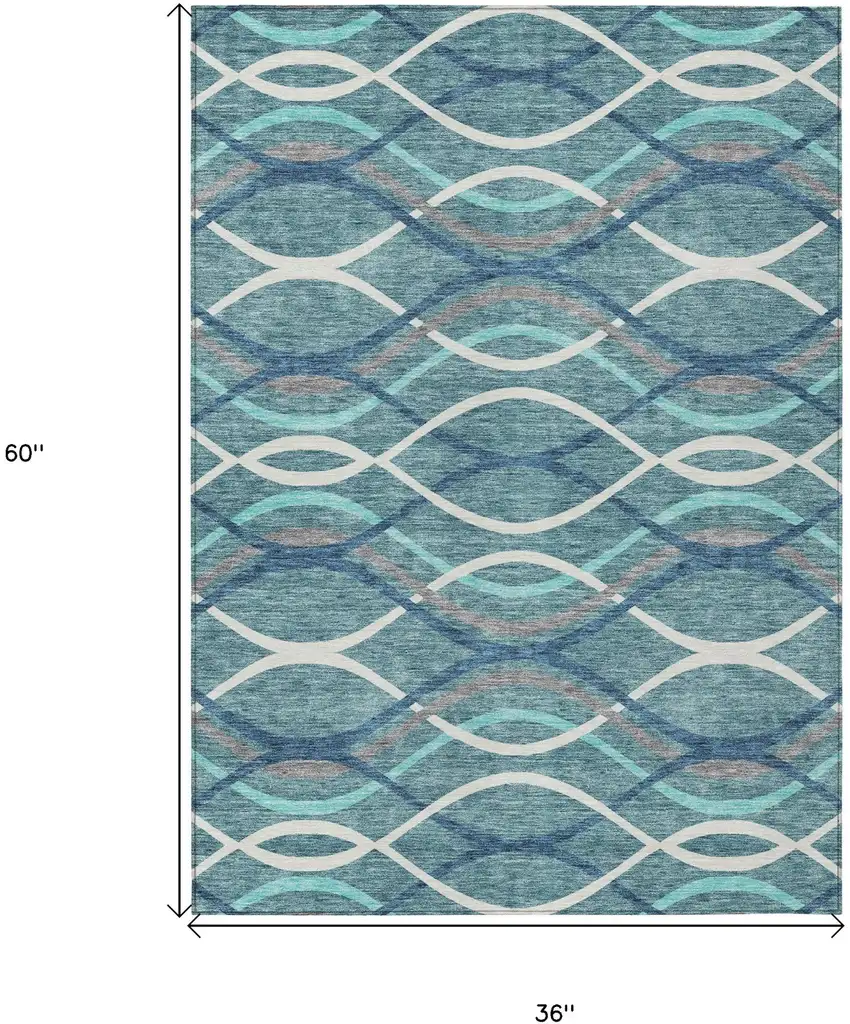 Teal Blue Navy Blue And Gray Abstract Washable Indoor Outdoor Area Rug Photo 7